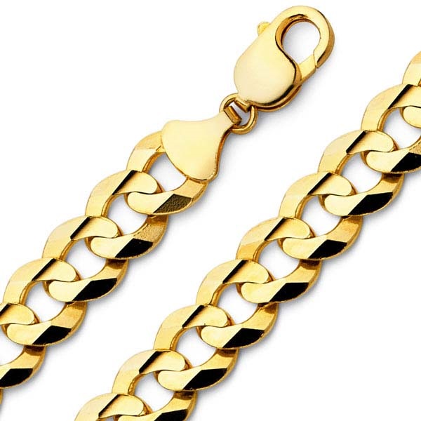 Men's 14mm 14K Yellow Gold Concave Curb Cuban Link Chain Necklace 24-30in