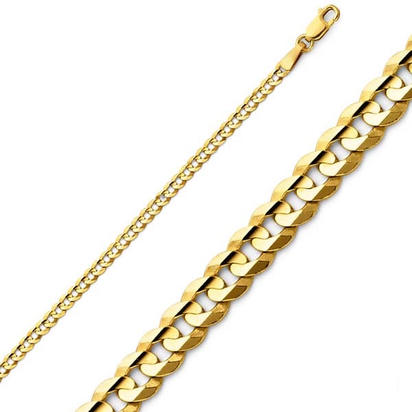 2.5mm 14K Yellow Gold Concave Curb Cuban Link Chain Bracelet 7in