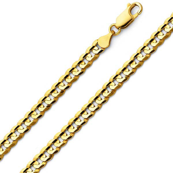 6mm 18K Yellow Gold Solid Men's Concave Curb Cuban Link Chain Necklace