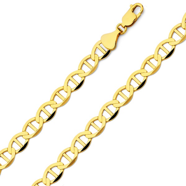 6.5mm 14K Yellow Gold Men's Flat Mariner Chain Necklace 20-26in ...