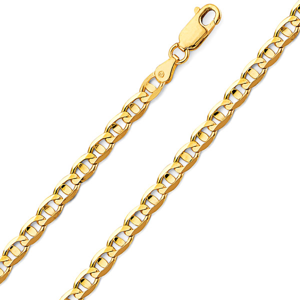 4.2mm 14K Yellow Gold Solid Concave Diamond-Cut Mariner Chain Bracelet - Light 7.5in