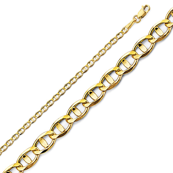 2.6mm 14K Yellow Gold Solid Concave Diamond-Cut Mariner Chain Necklace - Light 16-24in