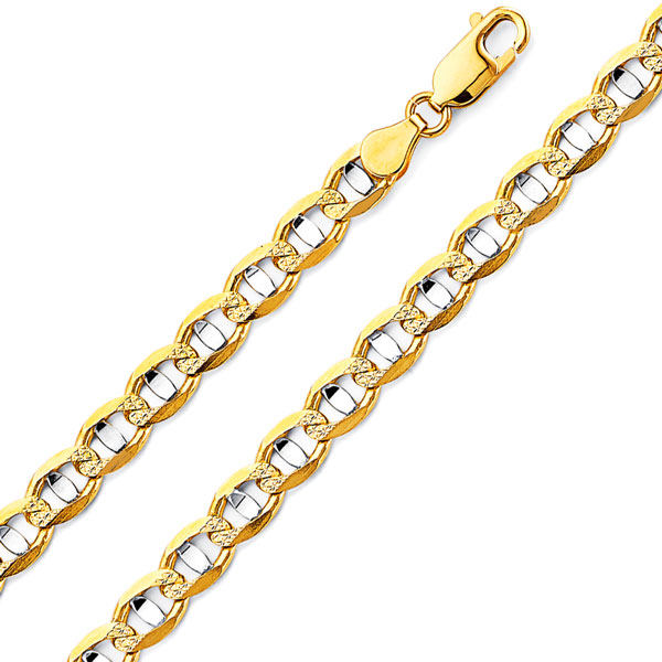 6.3mm 14K Two-Tone Gold Solid Concave Diamond-Cut Mariner Chain Bracelet - Light 8in
