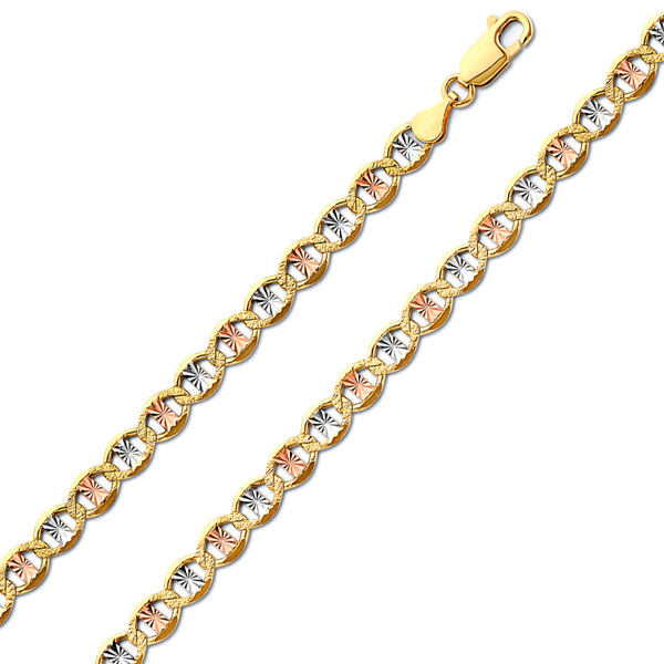 4.3mm 14K Tricolor Gold Solid Star Diamond-Cut Mariner Chain Bracelet 7.5in