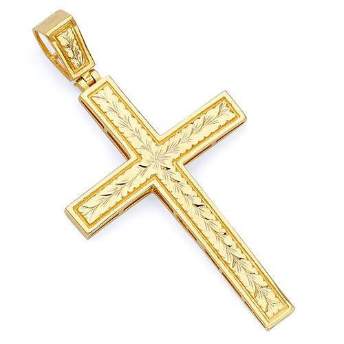 Large 14K Yellow Gold Diamond-Cut Weave Cross Pendant