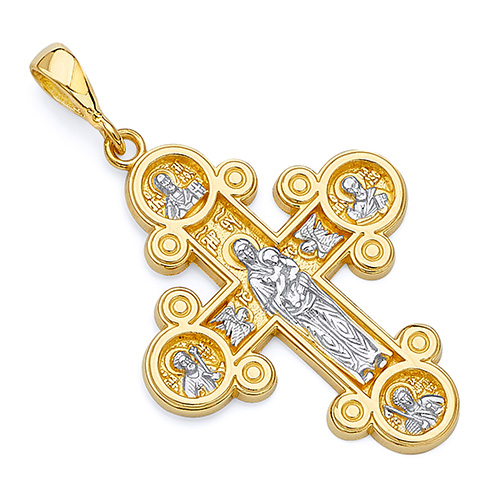 14K Two-Tone Gold Four-Way Cross Religious Pendant