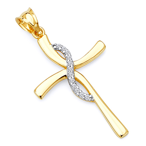 Contemporary 14K Two-Tone Gold Cross Religious Pendant