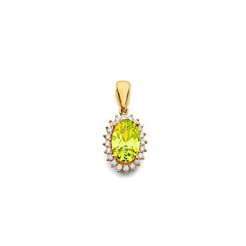 Mini Halo Birthstone Oval Solitaire CZ Pendant in 14K Yellow Gold