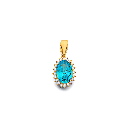 Mini Halo Birthstone Oval Solitaire CZ Pendant in 14K Yellow Gold