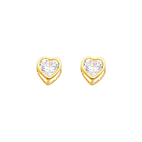 5mm Heart Birthstone Color CZ Stud Earrings in 14K Yellow Gold
