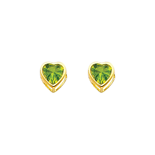 5mm Heart Birthstone Color CZ Stud Earrings in 14K Yellow Gold