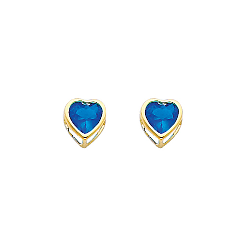 5mm Heart Birthstone Color CZ Stud Earrings in 14K Yellow Gold