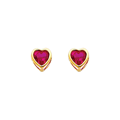 5mm Heart Birthstone Color CZ Stud Earrings in 14K Yellow Gold