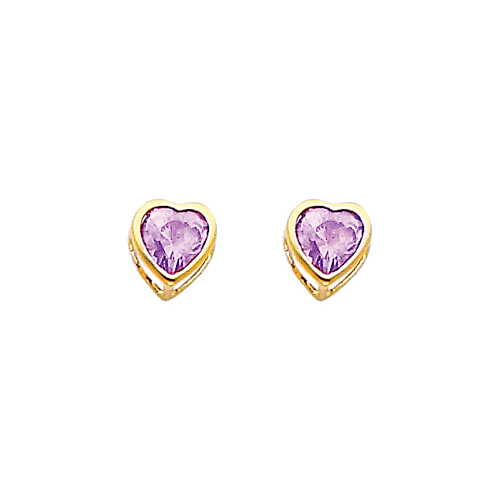 5mm Heart Birthstone Color CZ Stud Earrings in 14K Yellow Gold