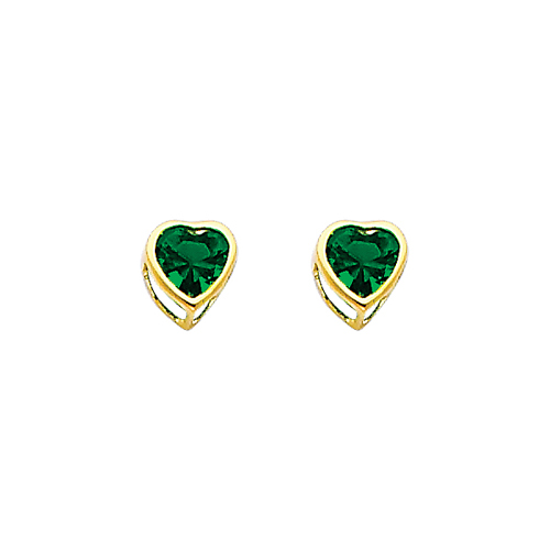 5mm Heart Birthstone Color CZ Stud Earrings in 14K Yellow Gold