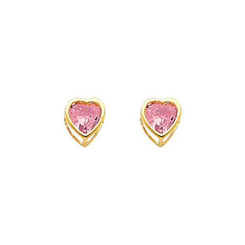 5mm Heart Birthstone Color CZ Stud Earrings in 14K Yellow Gold