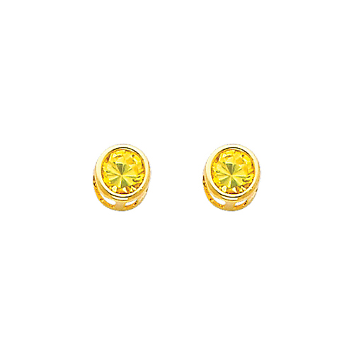 5mm Birthstone Color Round-Cut CZ Stud Earrings in 14K Yellow Gold