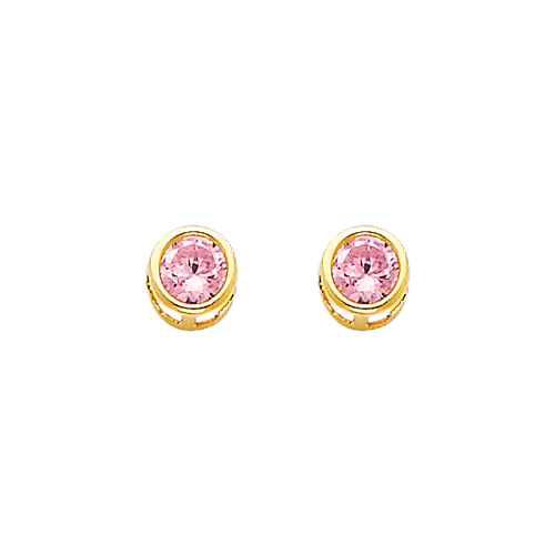 5mm Birthstone Color Round-Cut CZ Stud Earrings in 14K Yellow Gold