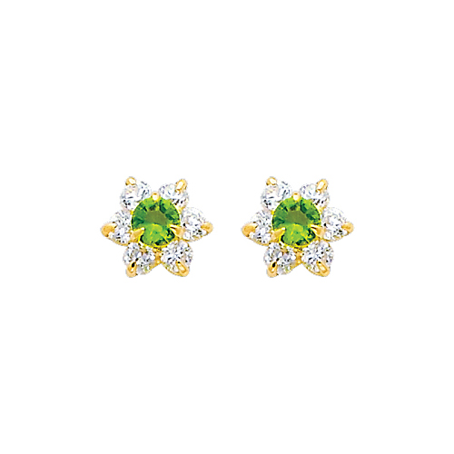 Flower Birthstone Color CZ Stud Earrings in 14K Yellow Gold