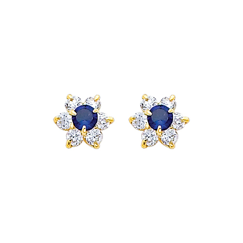 Flower Birthstone Color CZ Stud Earrings in 14K Yellow Gold