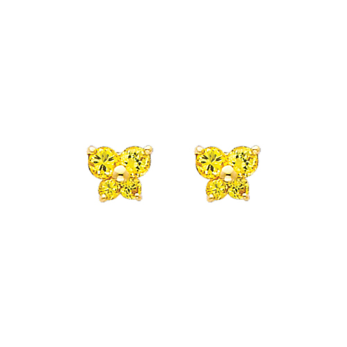 Butterfly Birthstone Color CZ Stud Earrings in 14K Yellow Gold