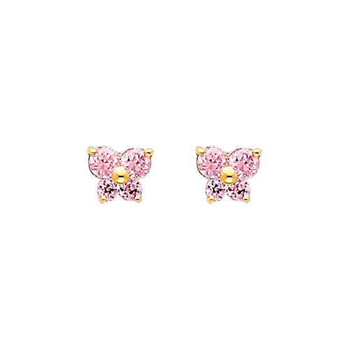 Butterfly Birthstone Color CZ Stud Earrings in 14K Yellow Gold
