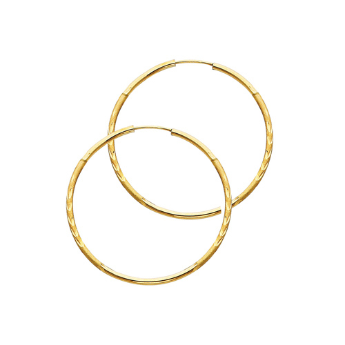 Diamond-Cut Satin Endless Medium Hoop Earrings - 14K Yellow Gold 1.5mm x 1.1 inches