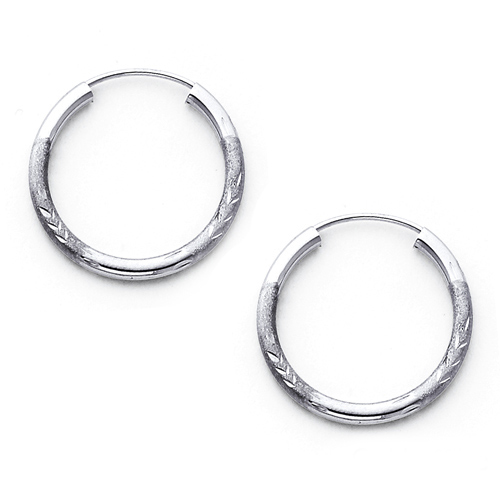 Diamond-Cut Satin Endless Small Hoop Earrings - 14K White Gold 2mm or 0.8 inch