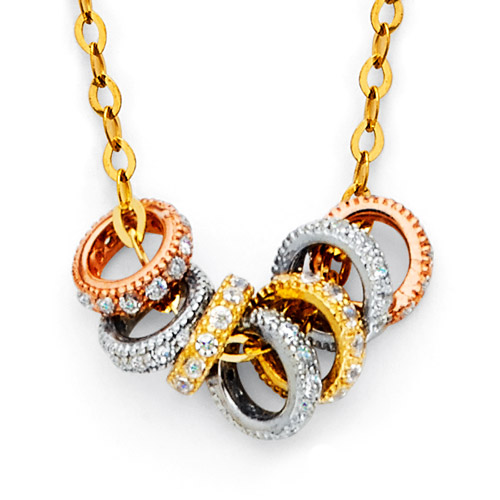 CZ Stackable Mini Eternity Circle Necklace in 14K TriGold