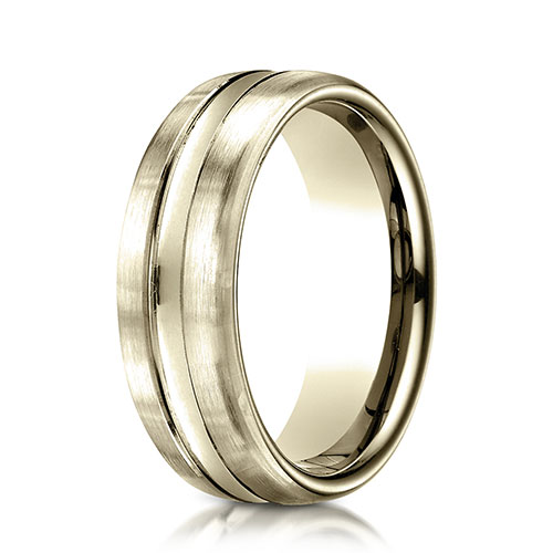 7.5mm Polished Concave Center Satin Benchmark Wedding Band in 14K Yellow Gold