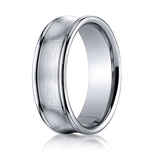 7.5mm 14K White Gold Satin Concave Rimmed Benchmark Wedding Band