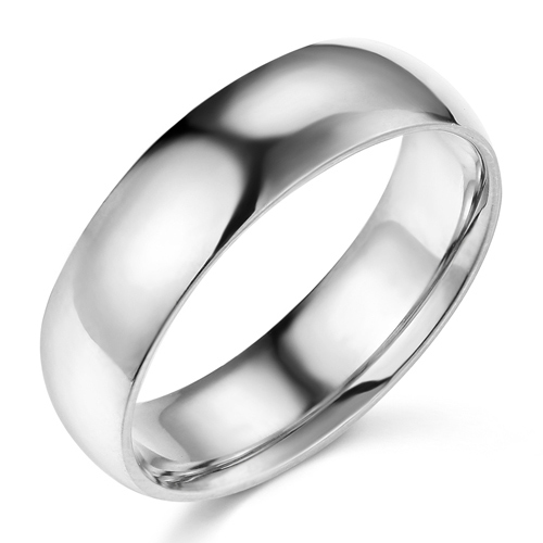 6mm Classic Light Comfort-Fit Dome Wedding Band - 10K, 14K, 18K White Gold