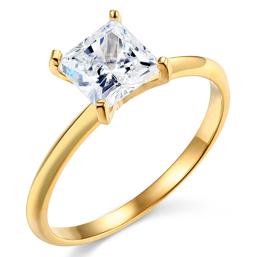 1.25CT Knife-Edge Princess-Cut CZ Engagement Ring Solitaire in 14K Yellow Gold
