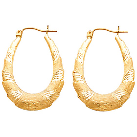 14K Yellow Gold Brushed Ribbon Crescent Hoop Earrings - Medium