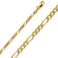 3mm 14K Yellow Gold Solid Pave Figaro Link Chain Necklace 16-24in