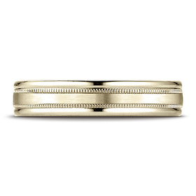 4mm Satin Center Duo Milgrain Comfort-Fit 14K Yellow Gold Wedding Band