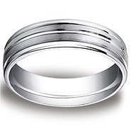 6mm Flat Striped Comfort-Fit 14K White Gold Wedding Band by Benchmark Rings