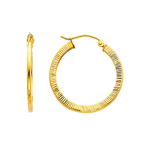 Flat Diamond-Cut Petite Hoop Earrings 2mm x 0.6 inch in 14K Yellow Gold