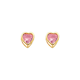 5mm Heart Birthstone Color CZ Stud Earrings in 14K Yellow Gold