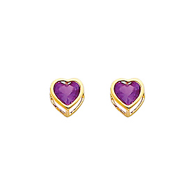 5mm Heart Birthstone Color CZ Stud Earrings in 14K Yellow Gold