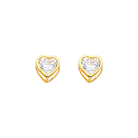 5mm Heart Birthstone Color CZ Stud Earrings in 14K Yellow Gold