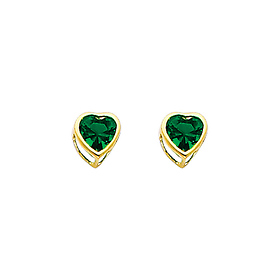 5mm Heart Birthstone Color CZ Stud Earrings in 14K Yellow Gold