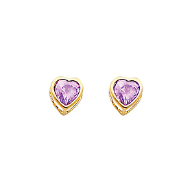 5mm Heart Birthstone Color CZ Stud Earrings in 14K Yellow Gold