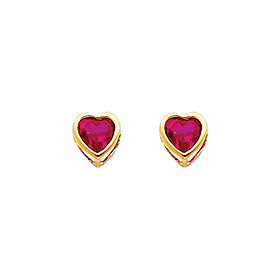 5mm Heart Birthstone Color CZ Stud Earrings in 14K Yellow Gold