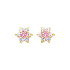 Flower Birthstone Color CZ Stud Earrings in 14K Yellow Gold