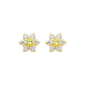 Flower Birthstone Color CZ Stud Earrings in 14K Yellow Gold