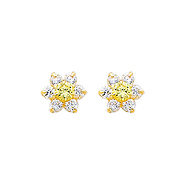 Flower Birthstone Color CZ Stud Earrings in 14K Yellow Gold