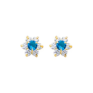 Flower Birthstone Color CZ Stud Earrings in 14K Yellow Gold