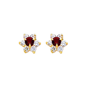 Flower Birthstone Color CZ Stud Earrings in 14K Yellow Gold