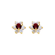 Flower Birthstone Color CZ Stud Earrings in 14K Yellow Gold